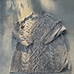 Express Heather Gray Cable Knit Turtleneck Sweater